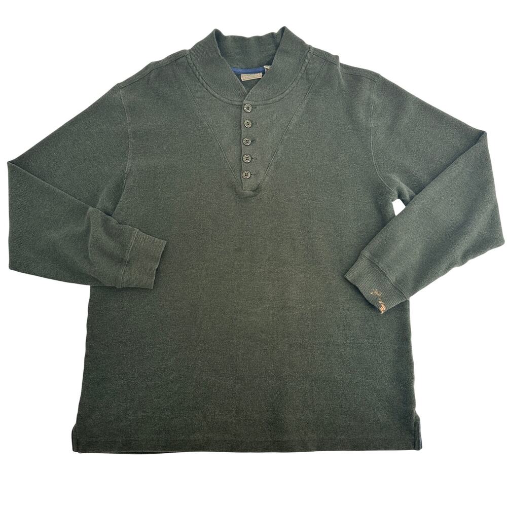 Vintage LL BEAN Mens Large Tall Henley Sweater FLAWED Outdoors Hiking